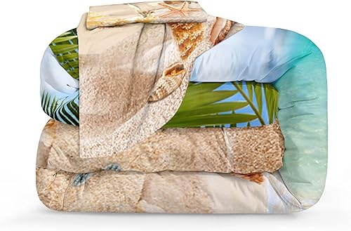 Miniatura 7 de MOVE OVER - Juego de ropa de cama con diseño de playa, California King, edredón con escena del océano de Hawái, con concha marina, estrella de mar y