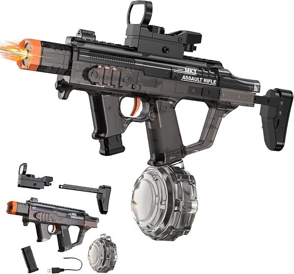 Electric Water Gun for Adults Kids, Automatic Squirt Gun with 33FT Range, Watergun with Flashing Muzzle, Summer Outdoor Water Pistol Pool Beach Party Toys for Boys Girls (Black) - 1