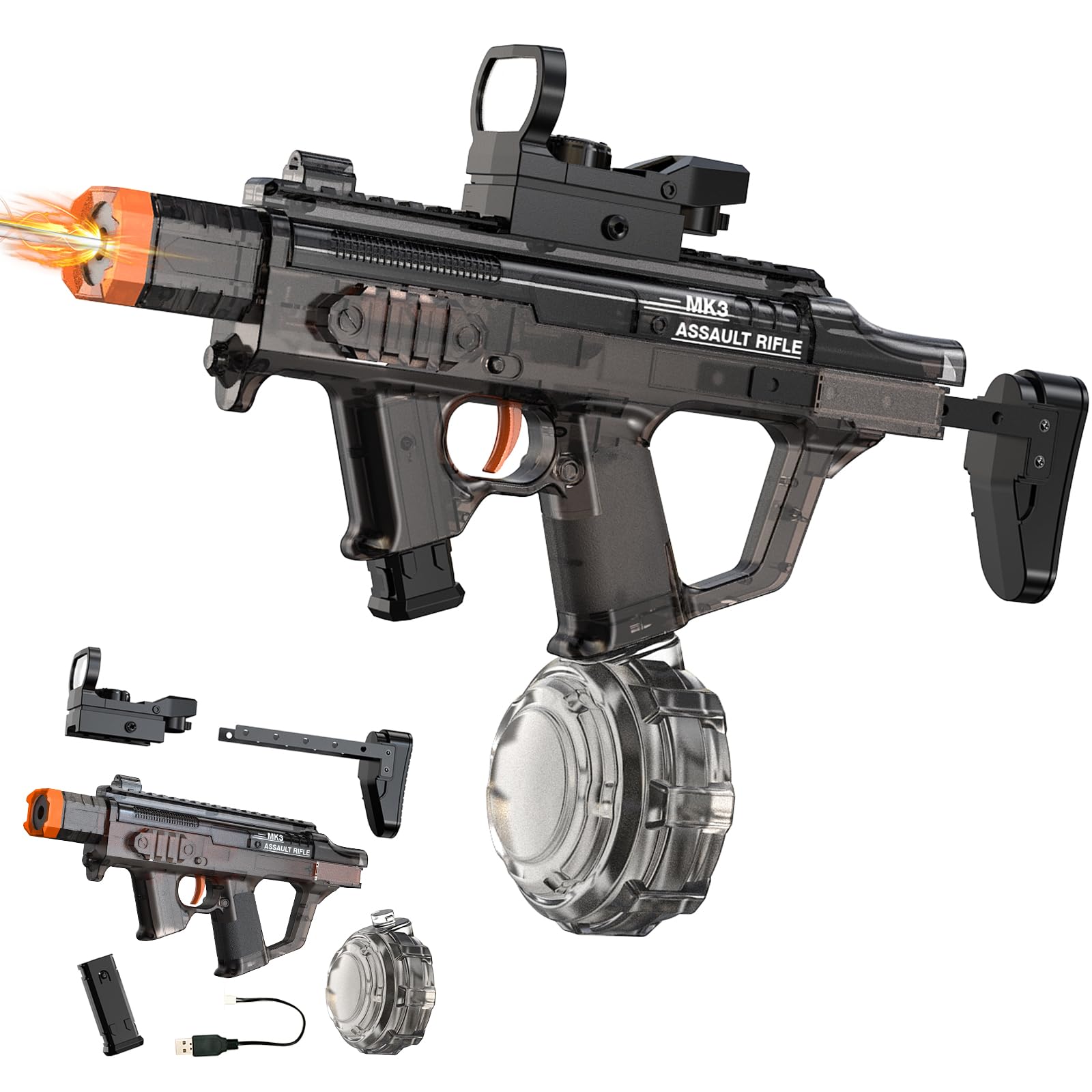 Electric Water Gun for Adults Kids, Automatic Squirt Gun with 33FT Range, Watergun with Flashing Muzzle, Summer Outdoor Water Pistol Pool Beach Party Toys for Boys Girls, Black - 2