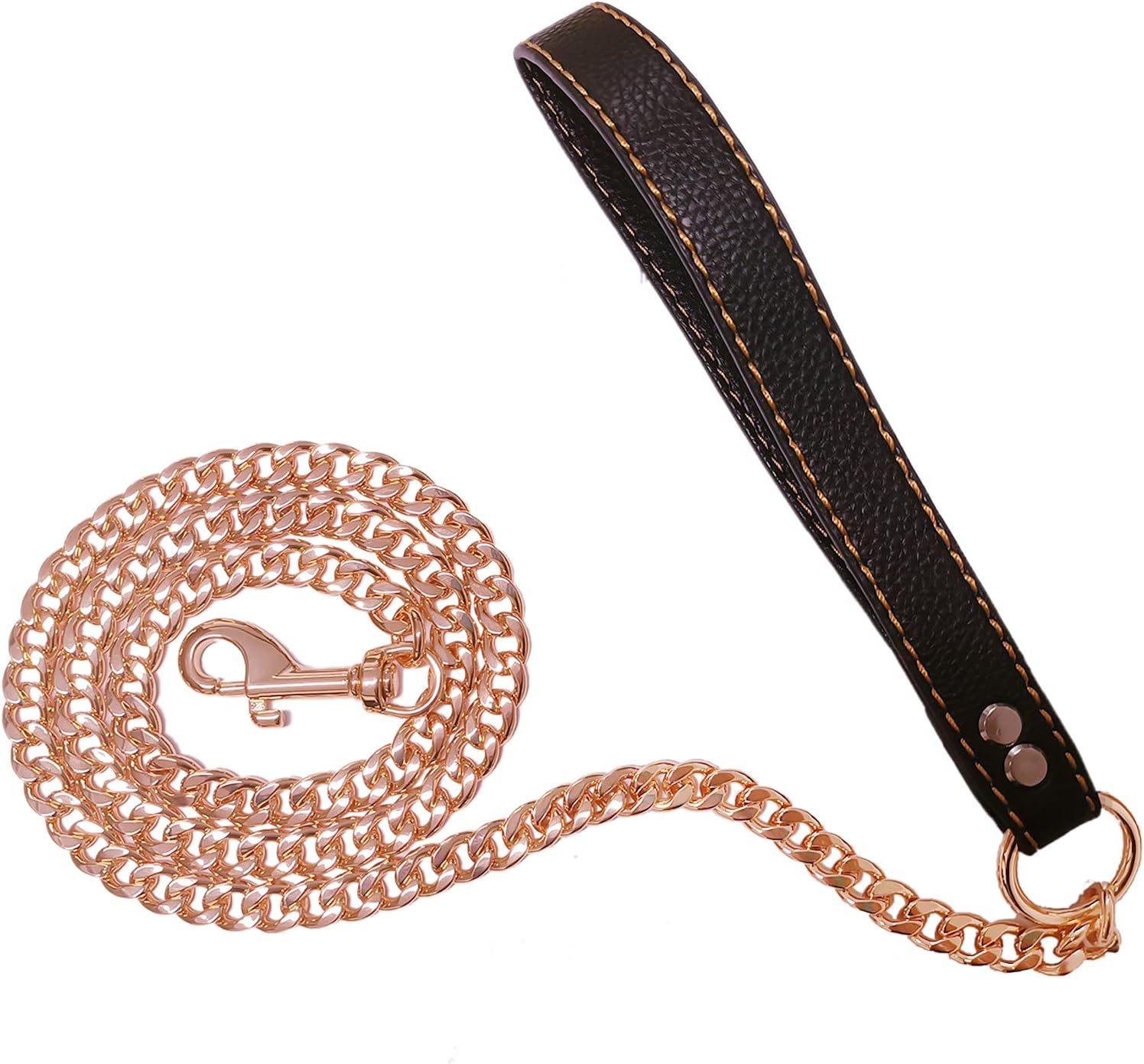 Rose Gold Chain Leash Gold Dog Collar Leash for Large Dogs,12MM NK Link Chain Leash,Stainless Steel Metal Links Walking Training Collar Leash for Small Medium Dogs,3ft 4ft Leash