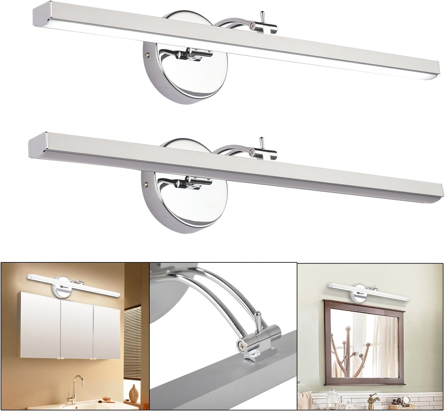 SAILUN Bathroom Vanity Mirror Light Bar Mirror Light Wall Light Fixture with PC Cover for Dressing Room 10W 24 Inch Cold White IP44 Waterproof 6000K 1320LM