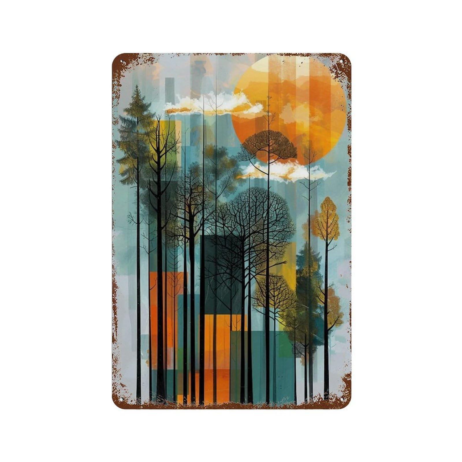 WUJHGRSG Layered Forest Sunset 02 Wall Art Retro Iron Vintage Metal Tin Sign Poster Modern Decor for Home Cofffee Club Bar Shop Style 30x20cm