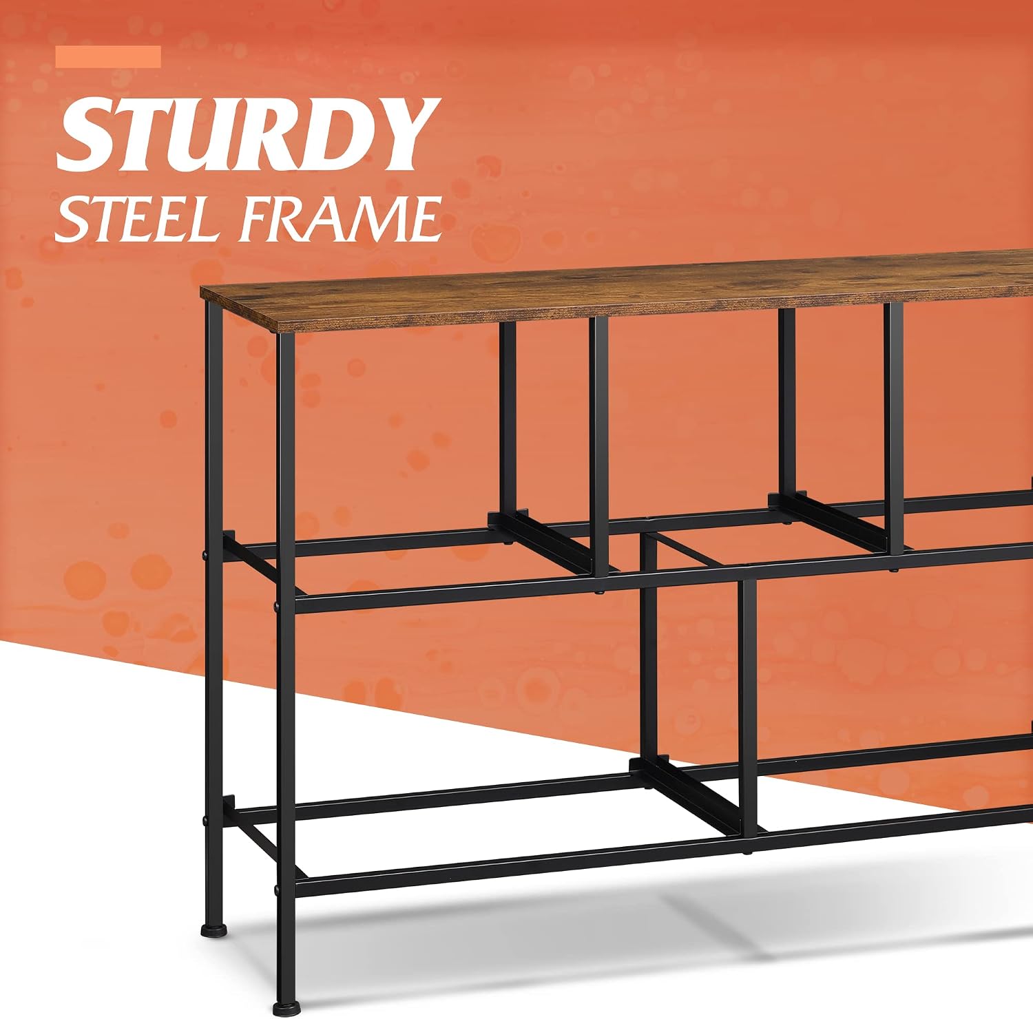 Image showcasing the sturdy steel frame structure of the dresser, providing stable support.
