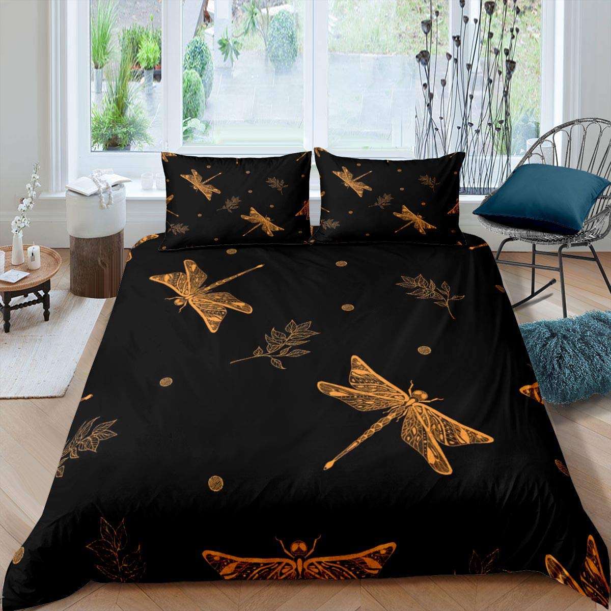 Housse de couette libellule lit king size anti-plis pour enfants