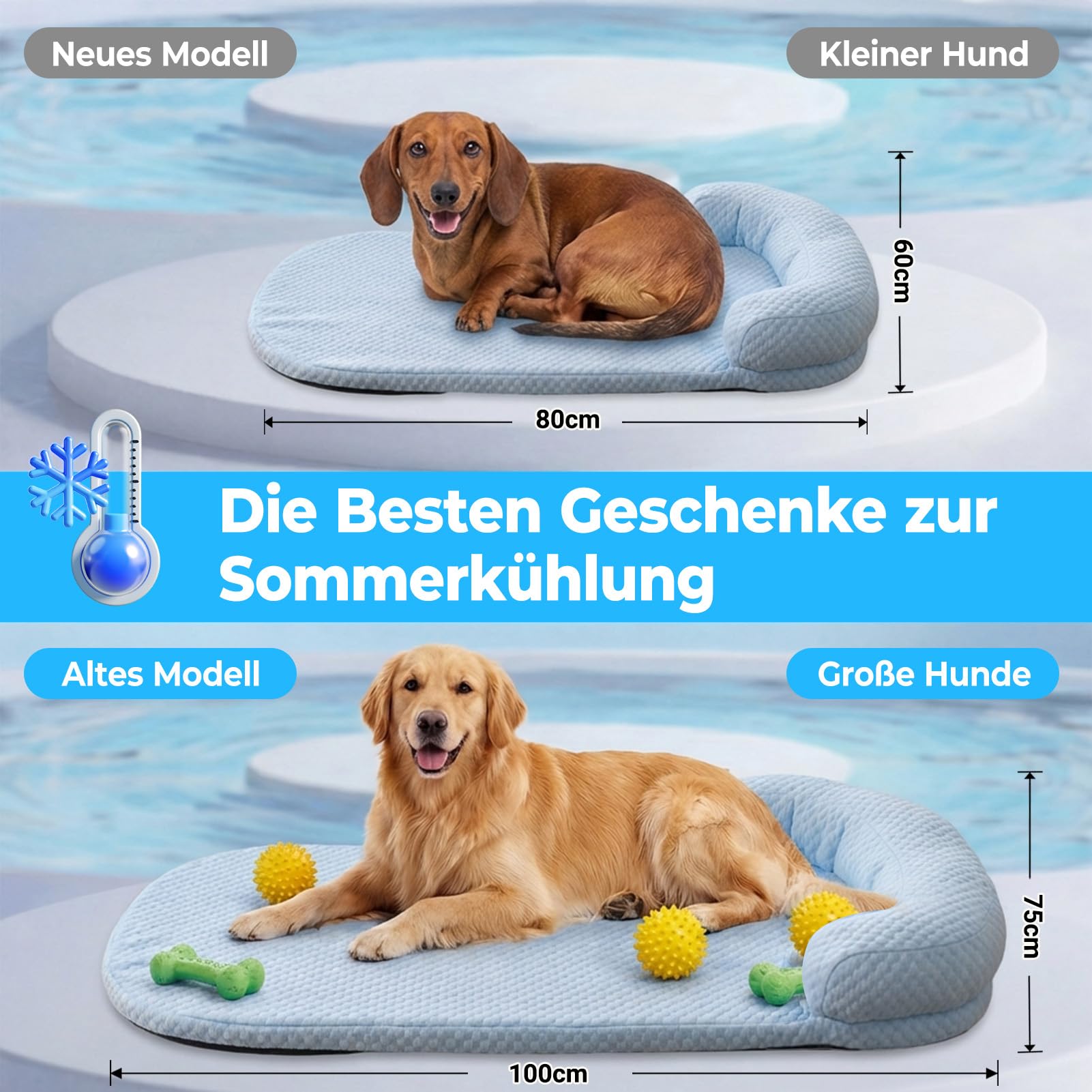 Tapis rafraîchissant pour chien - Tapis de refroidissement auto-rafraîchissant - Tapis de couchage et meubles pour chien - Lavable - Pour l'intérieur, l'extérieur et la voiture (100 x 75 bleu)