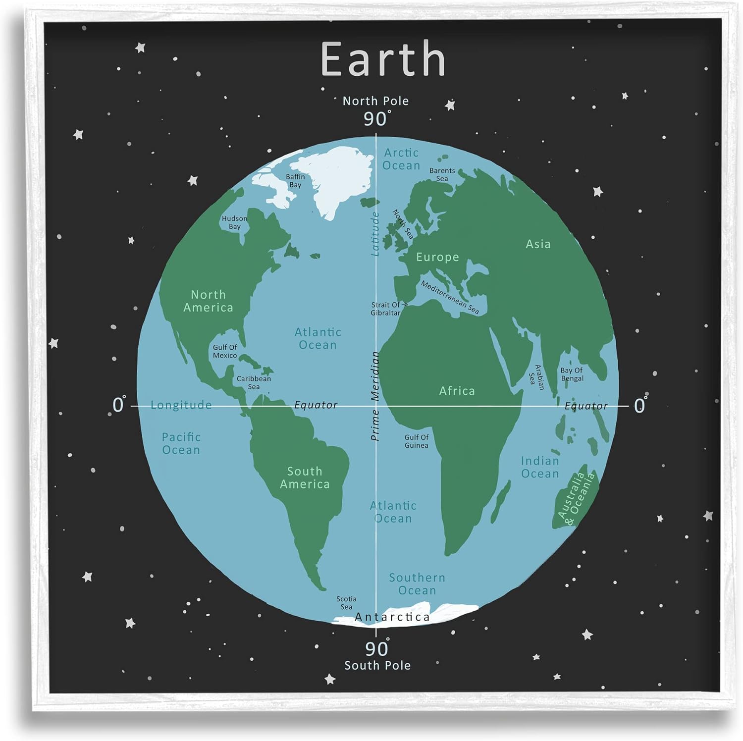 Stupell Industries Earth Equator Prime Meridian Map Diagram Globe, Design by Carla Daly
