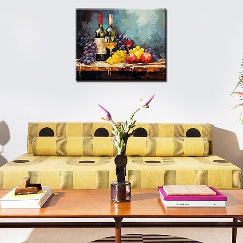 Miniatura 10 de Pintura al óleo para fiesta de vino tinto por números para adultos y niños principiantes con graffiti taza de vino, pinturas digitales de frutas,