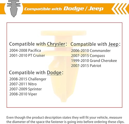 Vista 21 de OTUAYAUTO 100 clips de revestimiento de guardabarros, repuesto para Dodge Avenger 08-14, Challenger 08-15, Jeep Grand Cherokee 05-15, cierre de Clip