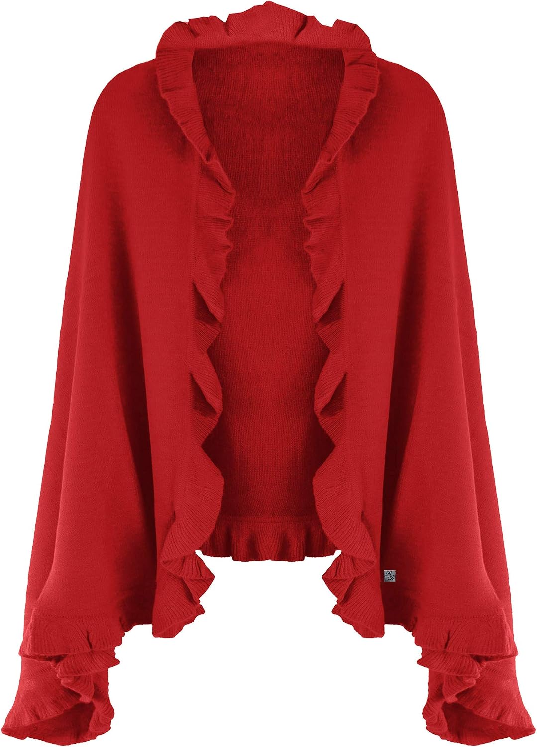 Luxury Divas Knit Poncho Shawl With Ruffled Edge