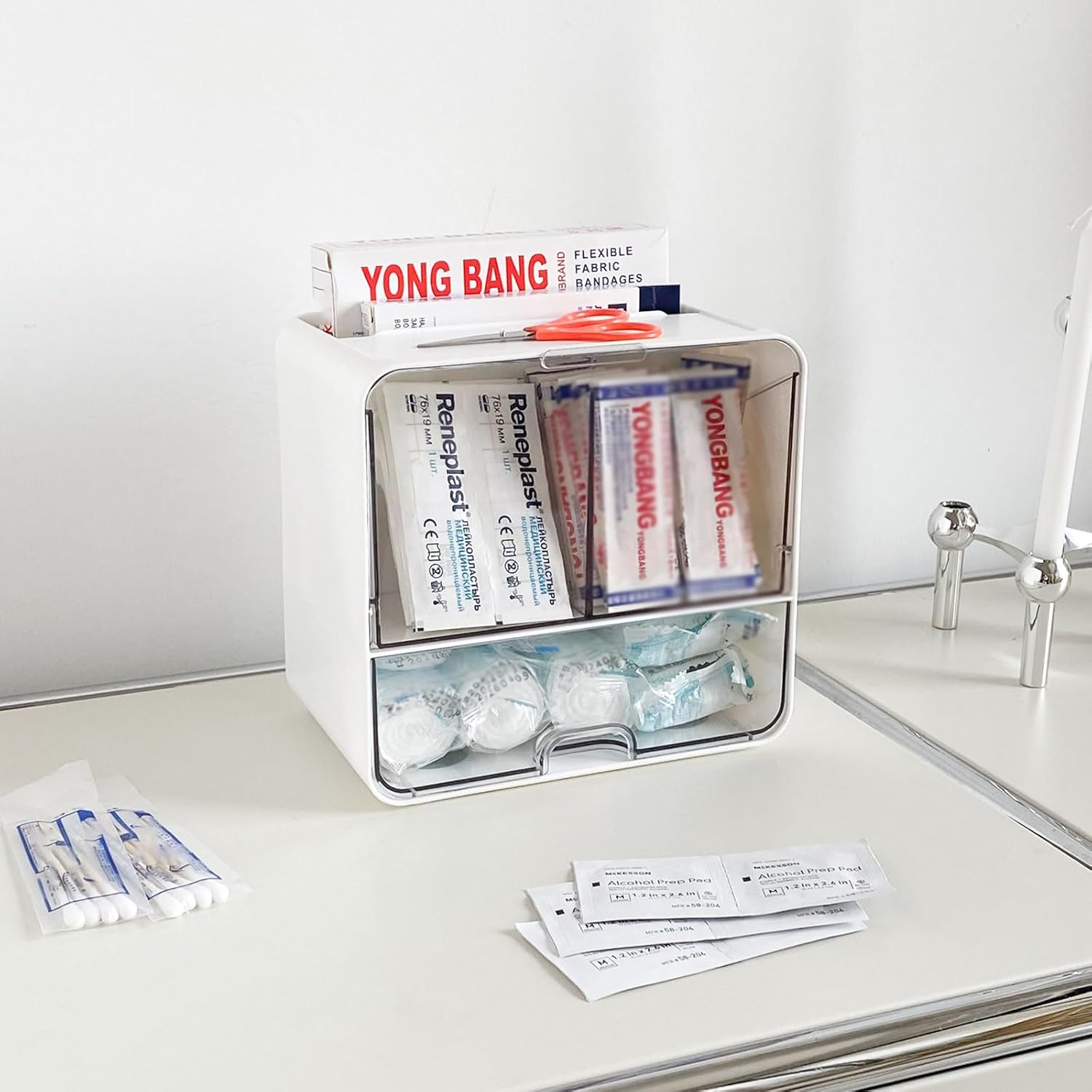 2 Pack Bandage Storage Organizer for Wall, Plastic Medical Supplies Container for Home Medicine Cabinet, Elastic Bandage Wrap, Cotton Swabs