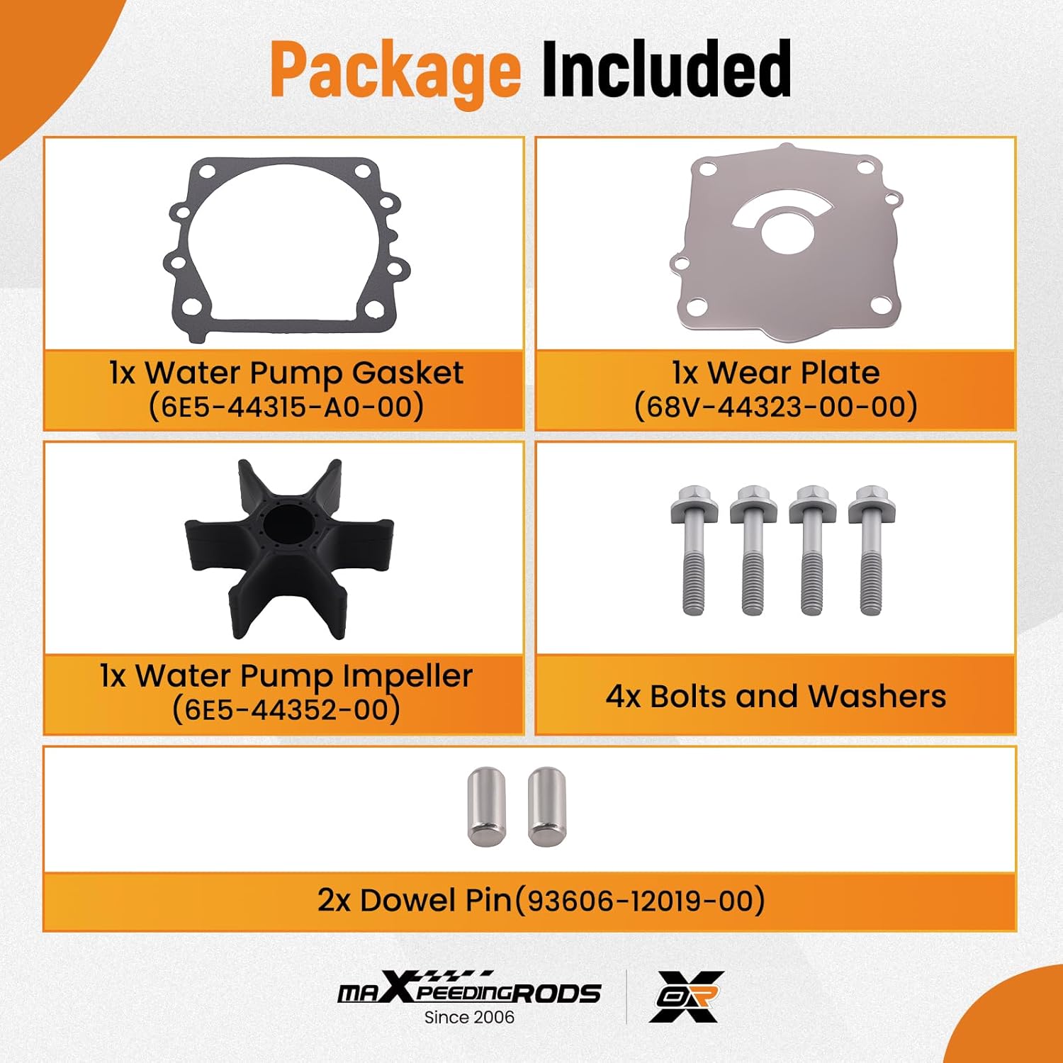 maXpeedingrods Water Pump Impeller Kit for Yamaha Engine Models 4 Stroke 75 90 115 Hp Outboard Boat Motors Replacement 68V-W0078-01 18-3442