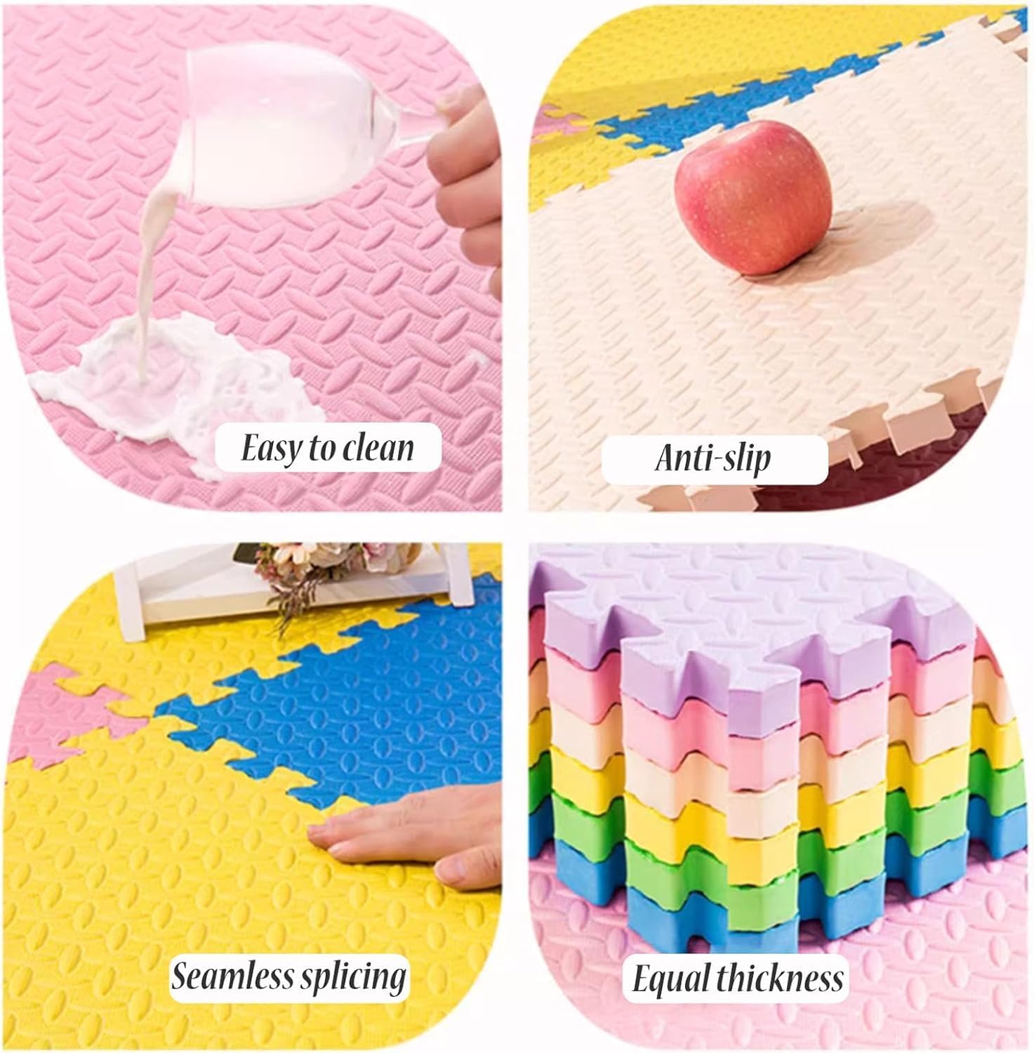 Foam Floor Interlocking Foam Tiles 30x30cm Square Soft Foam Play Mat 1" Thick Puzzle Exercise Mat(White+Blue-Gray,16PCS)