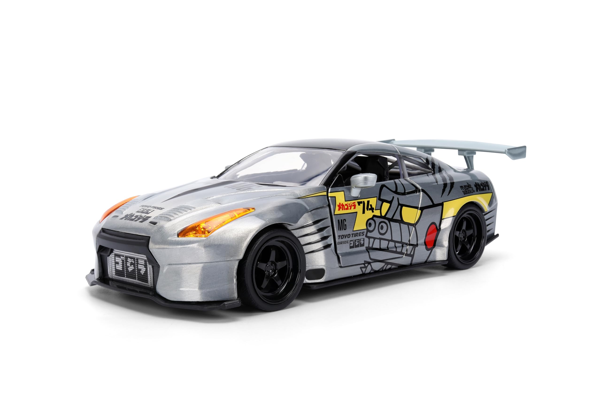Jada Mechagodzilla z 2009 Nissan GT-R R35 Ben Sopra - 1:24 Anime Hollywood Rides - odlewane samochody i figurki - otwierane drzwi, kaptur i bagażnik - kolekcja - wiek 8+ - wielokolorowy