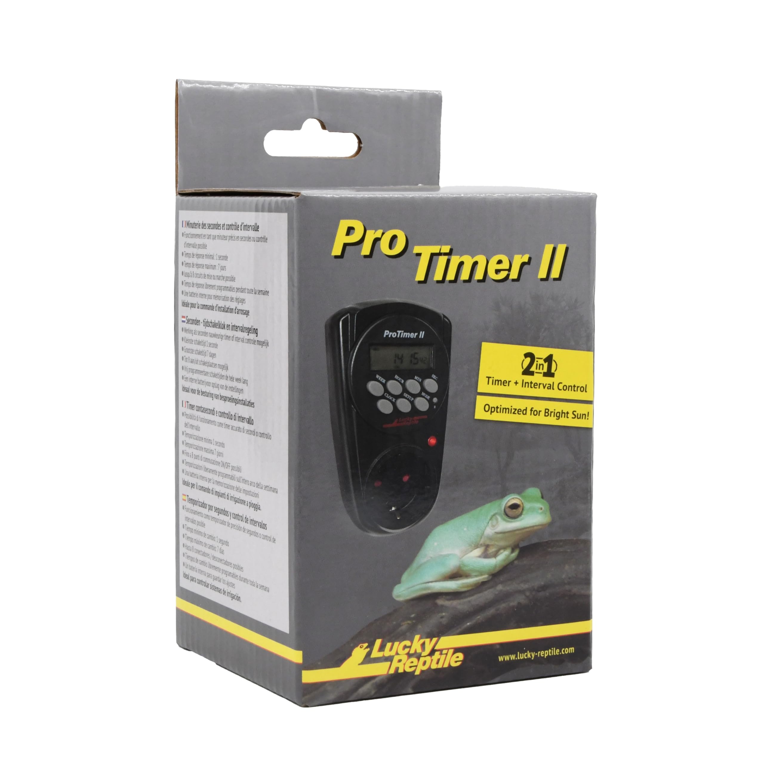 Lucky Reptile Pro Timer II - Sekundowy programator czasowy ze sterowaniem interwałowym - Cyfrowy zegar z timerem z wtyczką i 8 programami do konfiguracji - Timer do terrarium - Cyfrowy timer 3500W