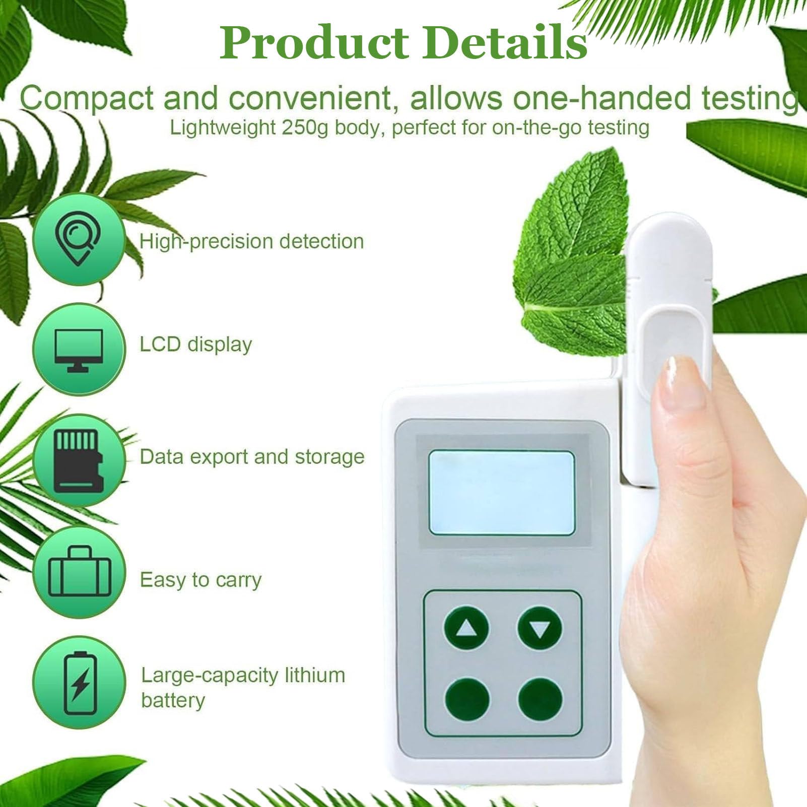 Medidor portátil de clorofila con SPAD y análisis de nitrógeno: comprobador portátil de clorofila, nitrógeno, Temperatura y Humedad, 2000 mAh, para Agricultores y científicos. B