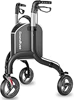 3 Wheel Walkers for Seniors, Lightweight Foldable Aluminum Rollator Walker, Height Adjustable Three Wheel Walker, Black