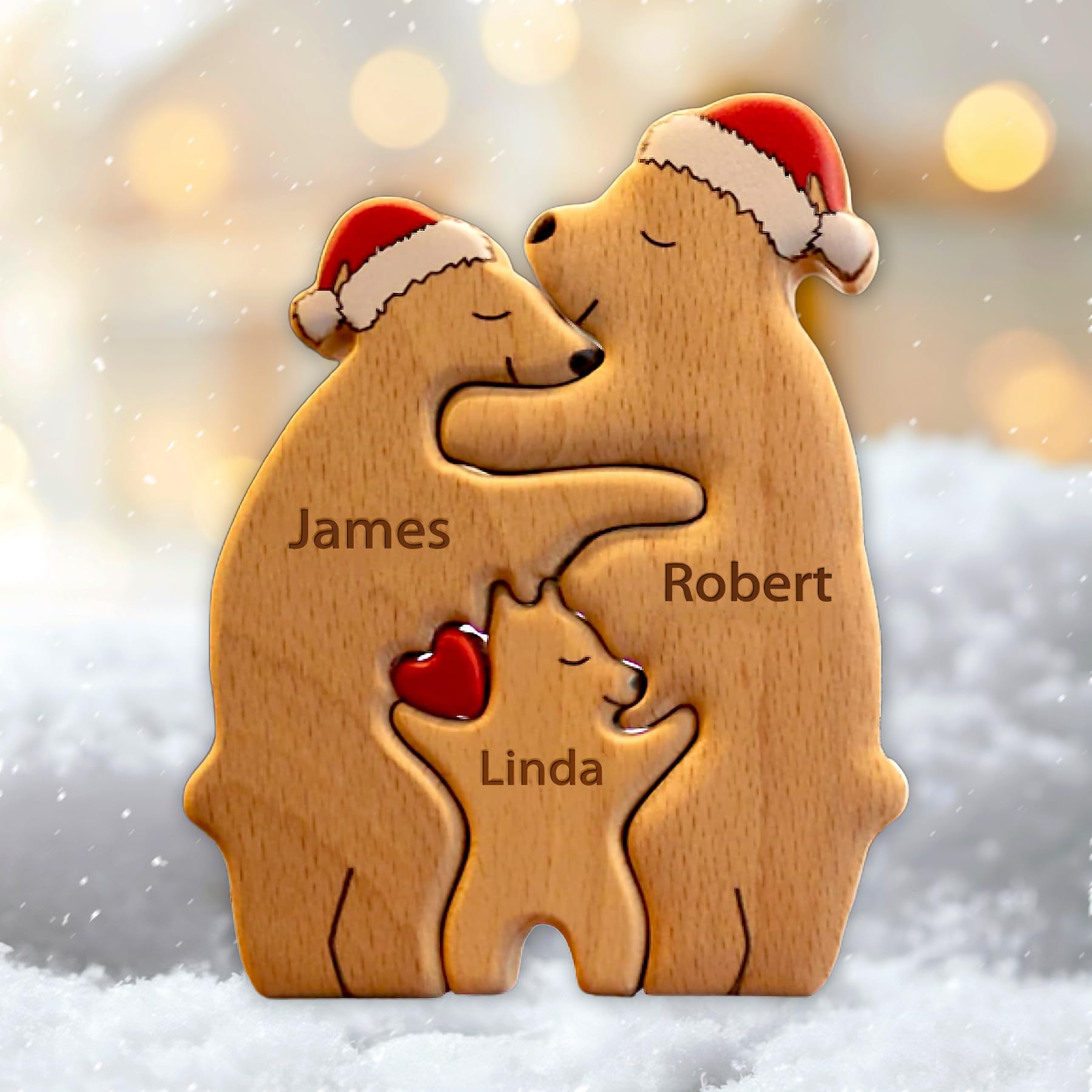 Personalized Wooden Bear Puzzle with 2-8 Family Name, Custom Name Wooden Bear Family Puzzle, for Mother's Day, Father's Day, Christmas, House Warming Gifts, Birthdays Anniversary (D)