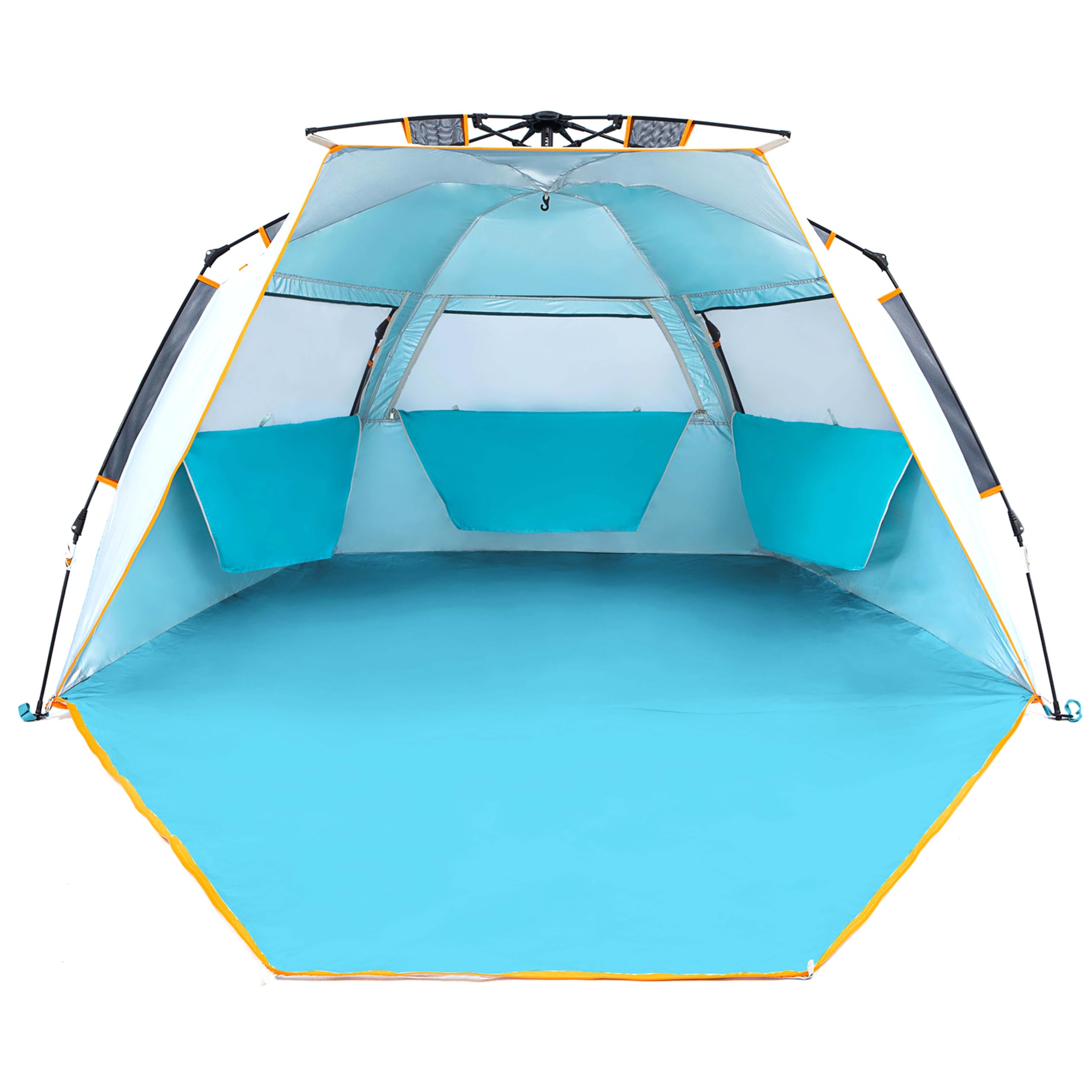 Wolfwise Strandmuschel mit Schnellaufbau für 3-4 Personen – UV-Schutz 50+, Wasserabweisend, Privater Raum & Mesh-Fenstern für Camping, 215×115x125cm(85 x45x49 IN), Blau