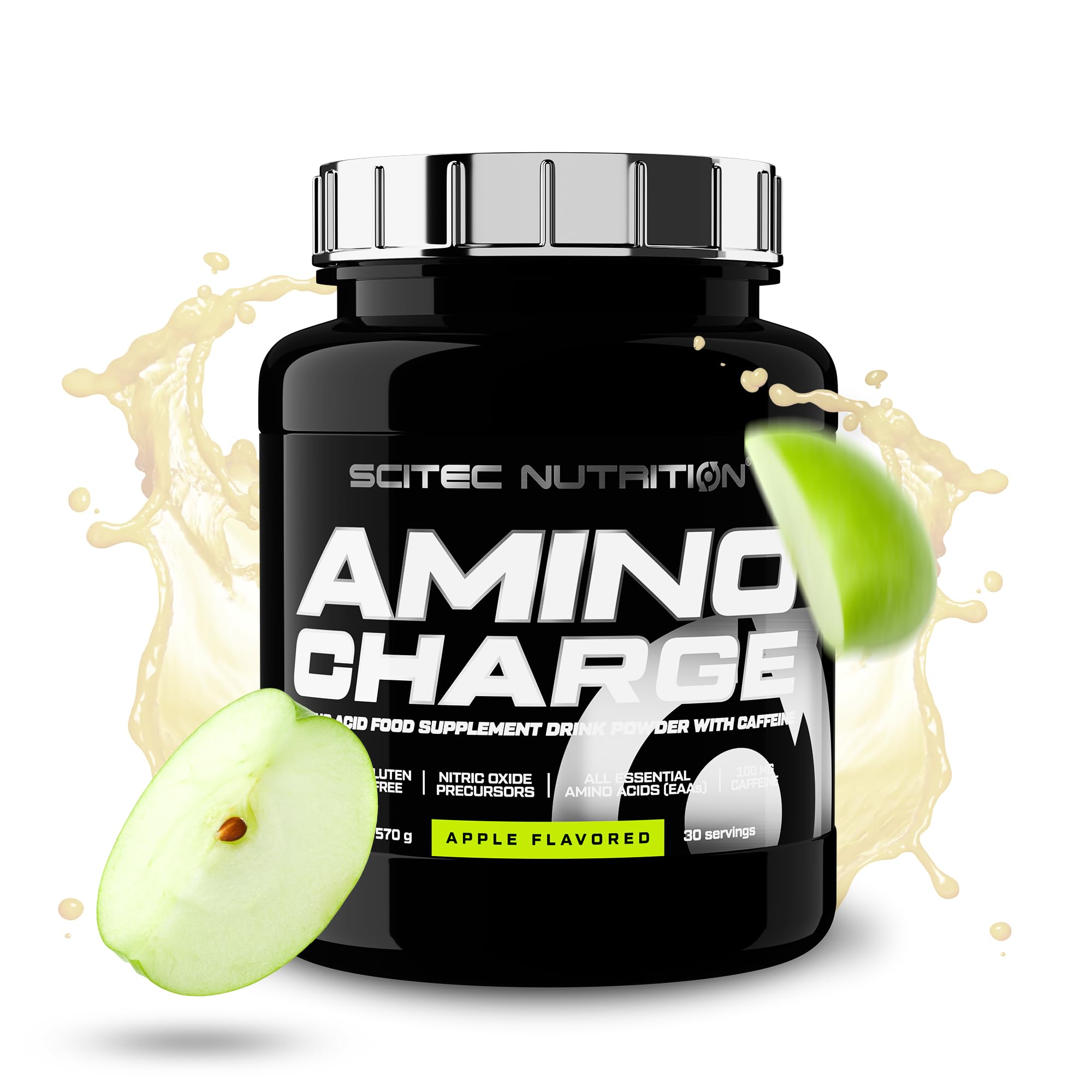 Scitec Nutrition Amino Charge - con 6g BCAAs - 100mg Cafeína - Sin Azúcar, Sin Gluten - Aumenta el Rendimiento y la Recuperación, 570 g, Manzana