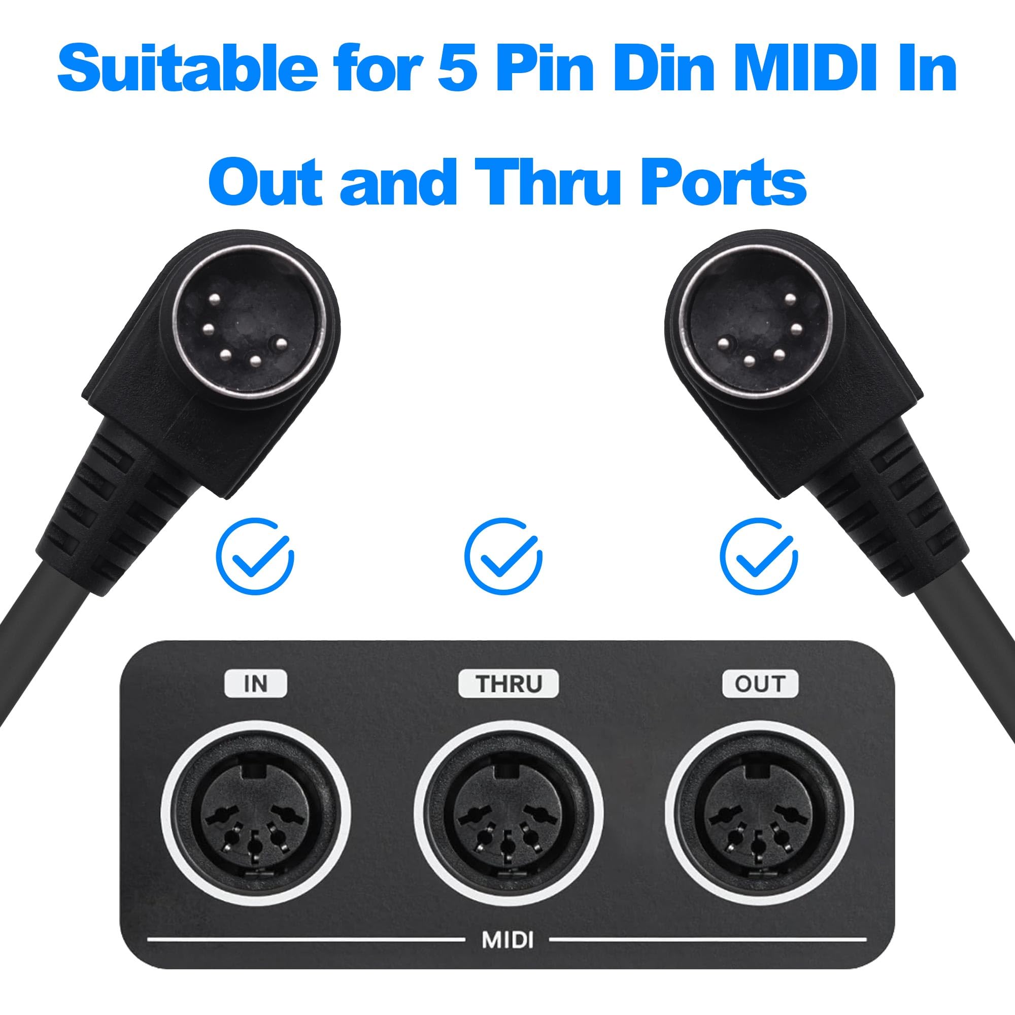 Câble MIDI DIN 5 broches mâle vers mâle angle droit 90 degrés 5 broches adaptateur audio pour synthétiseur, amplificateur, mixeur, clavier MIDI, équipement de clavier - 1,5 m