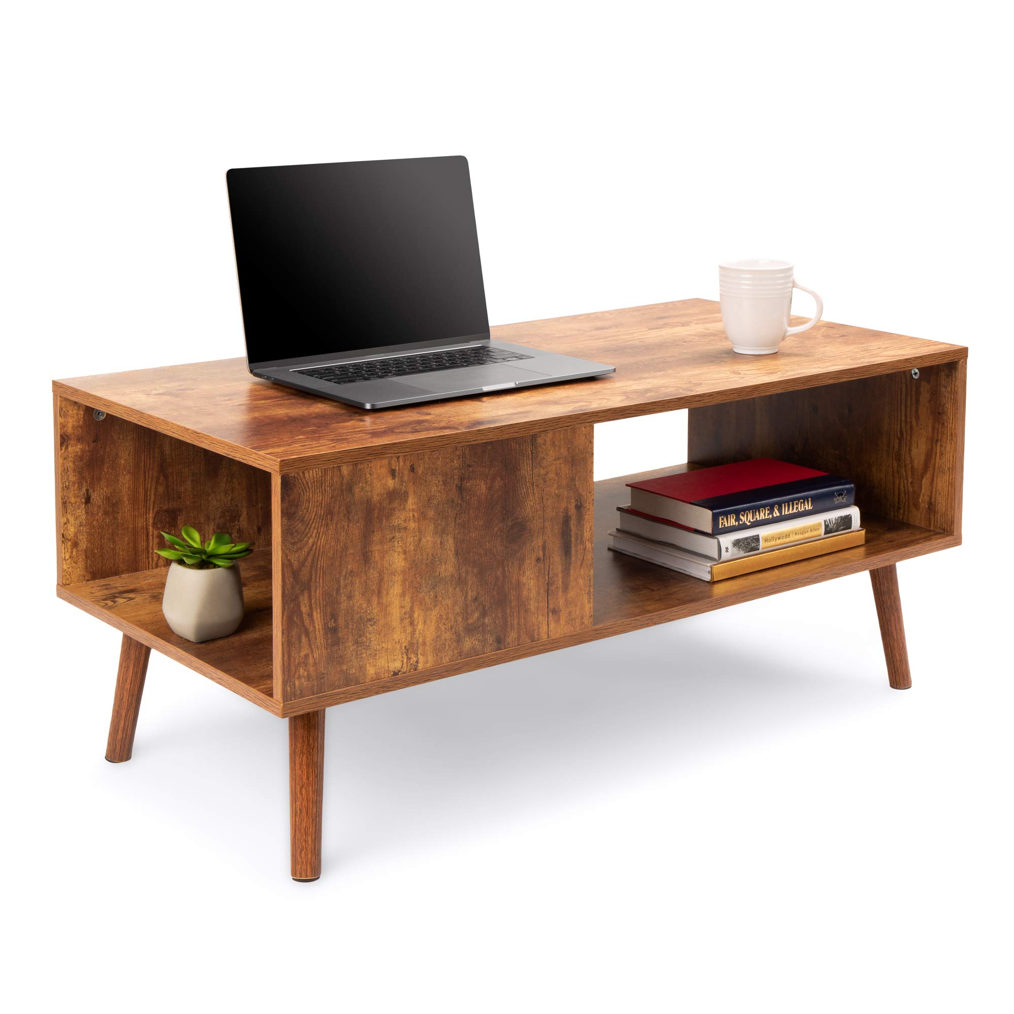 Best Choice Products Wooden Mid-Century Modern Retro Coffee Accent Table, Indoor Furniture w/Open Storage Shelf
