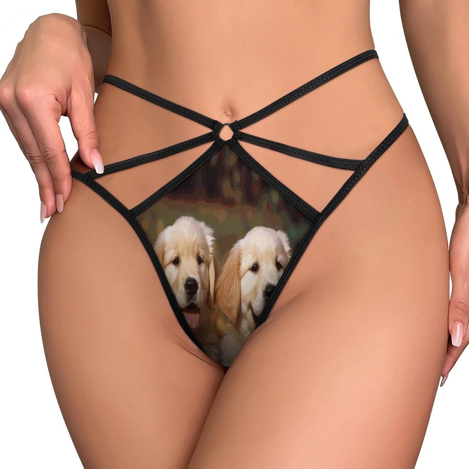 Women's Sexy G-String Thong Panties, Sheer Mesh T-back Underpants | Golden Retriever Dogs Breathable Stretchy Low Rise Underwear, Comfort Soft No Show Panties for Date Night, 3X-Large