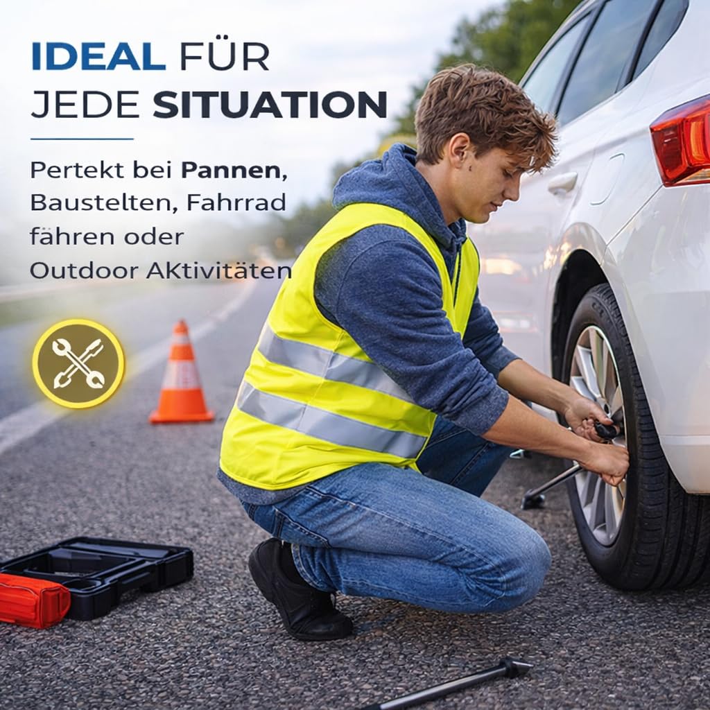 Lot 2 Gilets De Sécurité Jaune Fluo ISO 20471 – Gilet Réfléchissant Voiture, Camion, Dépannage 2024/2025
