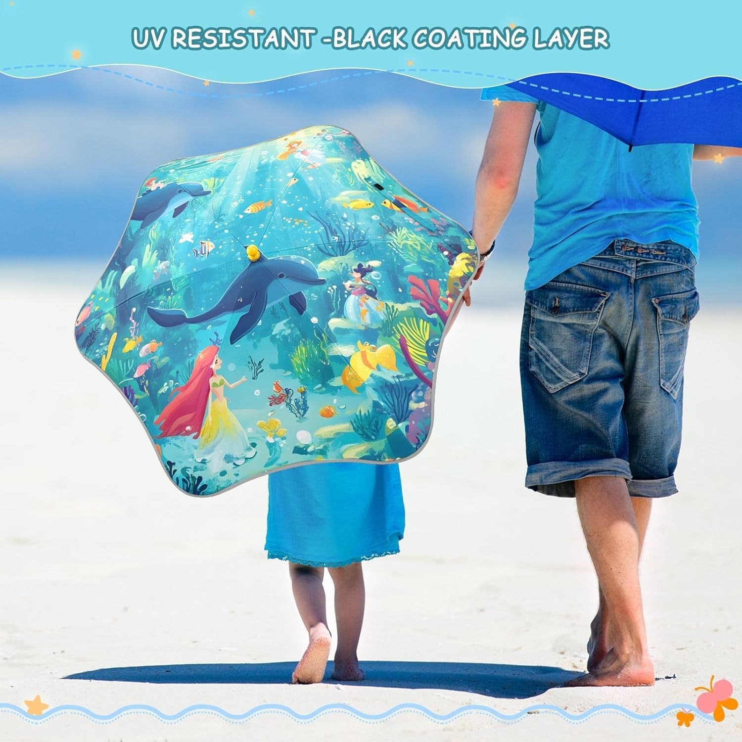 ODAWA Checkered Floral Kids Umbrella Windproof Compact Stick Rain Umbrella for Kid Girls and Boys