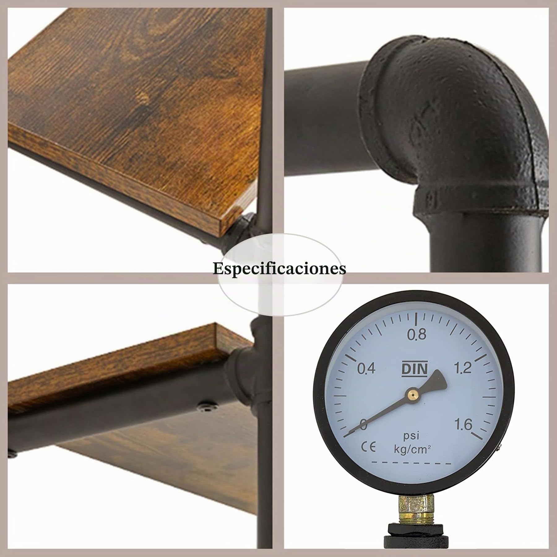 Estantería de pared industrial organizador de almacenamiento de tubos de metal rústico con estantes de madera, estantes flotantes de decoración para sala de estar, dormitorio y cocina