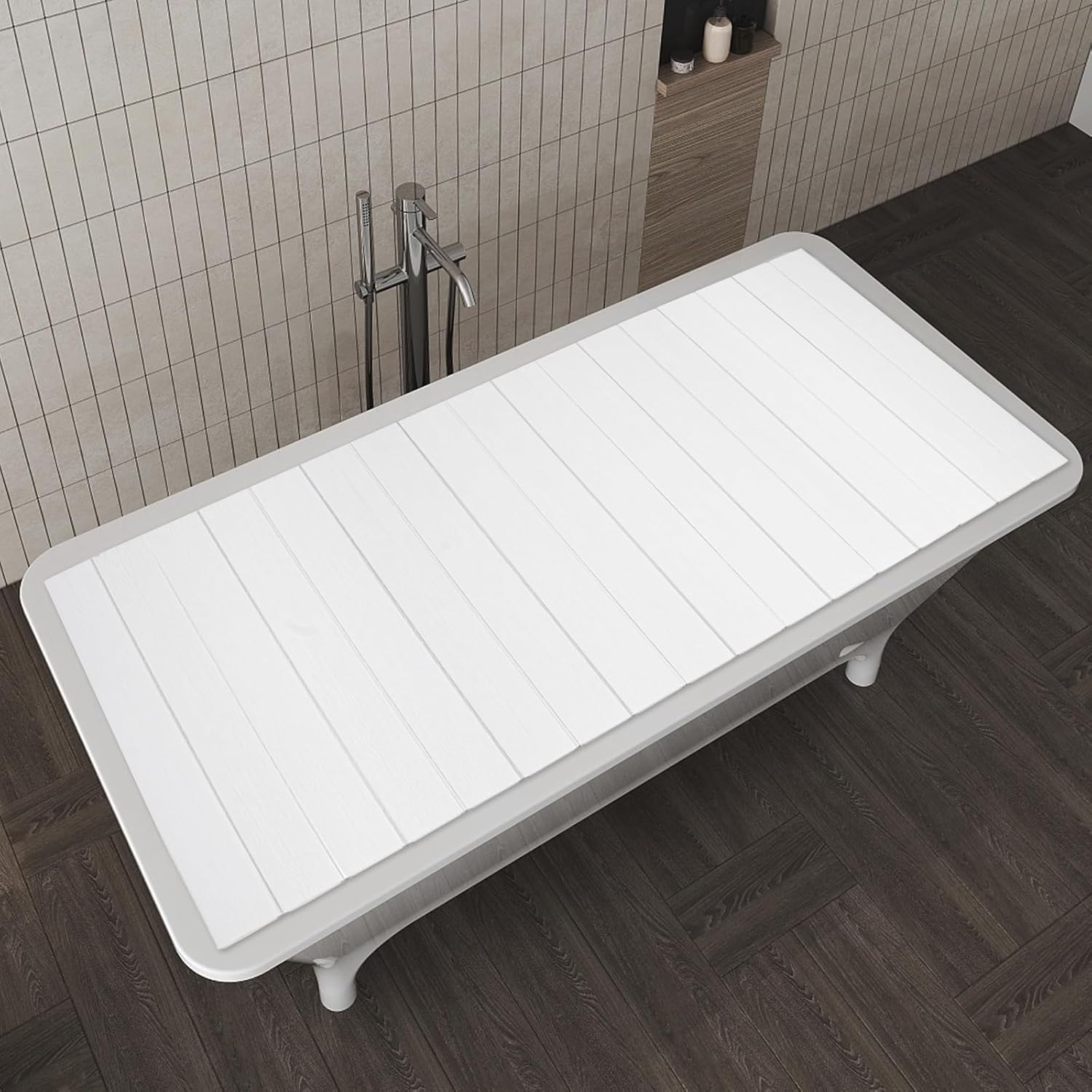 Bathtub Cover 70.8" x 31.5" Folding PVC Bathtub Cover Adjustable Anti-dust Shutter Bath Lid Insulation Bathtub Tray for Most Tubs in Home, Bathroom, Spa (White)