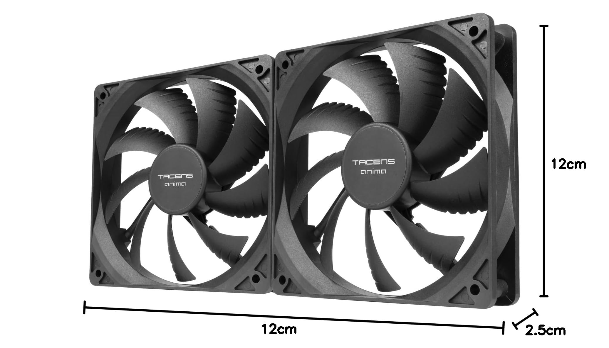 Tacens Anima AF12X2, Kit 2x Ventole 120mm, Funzionamento Ultra Silenzioso, Cuscinetti FLUXUS, Flusso d’Aria Ottimizzato, Struttura Rinforzata Anti-Vibrazione, Prestazioni Termiche Efficienti, Nero