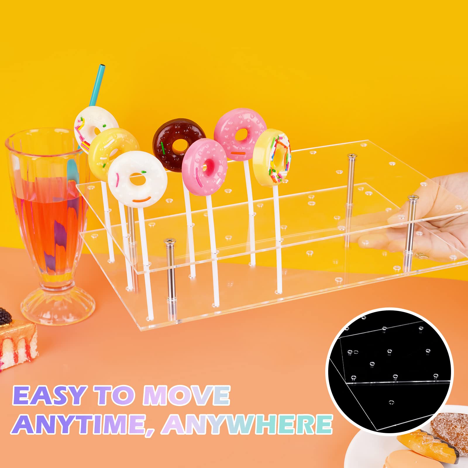 NiHome Cake Pop Stand 24 Holes Aryclic Display Stands for Dessert Table 2-Tier Cupcake Lollipop Candy Display for Wedding Party Anniversary Holiday Celebration (Rectangle) - Image 4