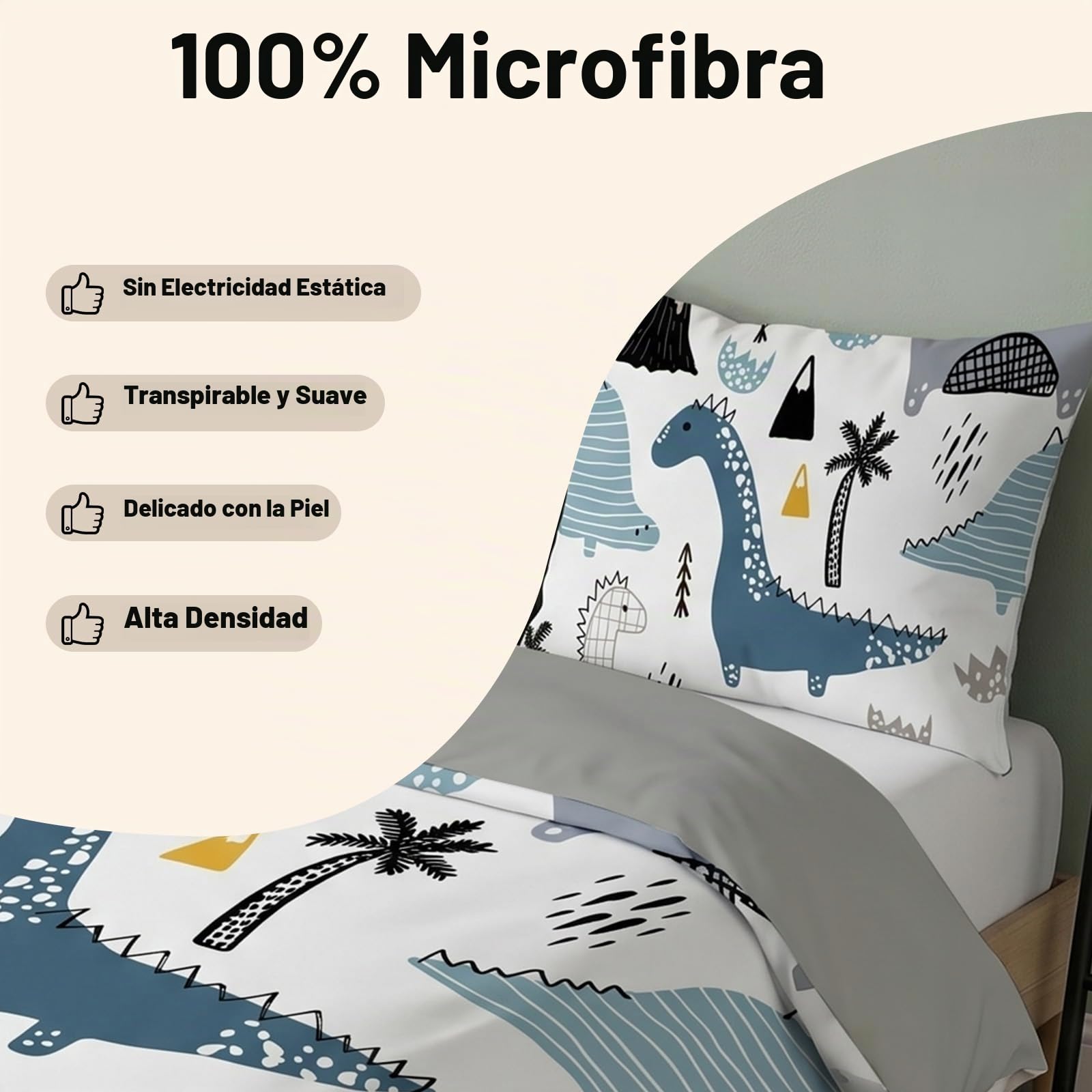 Fundas Nordicas Cama 105 Infantil NiñO Dinosaurio Blanco Juego de Ropa de Cama 200x200 cm Microfibra para NiñOs Adultos - 1 Funda de Edredón y 2 Funda de Almohada 50x75 cm