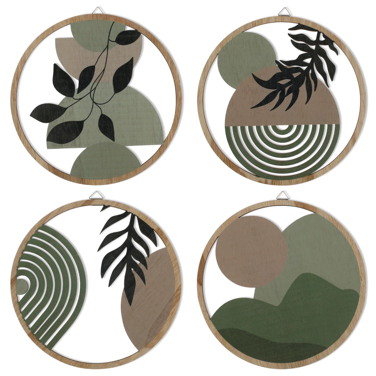 NZWBSHSSP 4 Pieces Boho Wall Art Wooden Bohemian Wall Decor Hanging Art Nursery Wall Decor Farmhouse Geometric Hanging Decor 10 Inch Aesthetic Wood Minimalist Wall Art for Apartment Bedroom(Green)