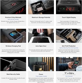VAULTEK Smart StationTM Biometric Smart Safe with Built-in Wireless Phone Charger + Auto Open Drawer + WiFi Safe Management (WiFi + Biometric) (Black)