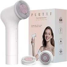Electric Facial Cleansing Brush - Rechargeable Silicone Face Scrubber exfoliator, Face wash Machine, Pore Cleansing Brush for Women and Men,3Speeds,Waterproof, Exfoliating &amp; Massage, White
