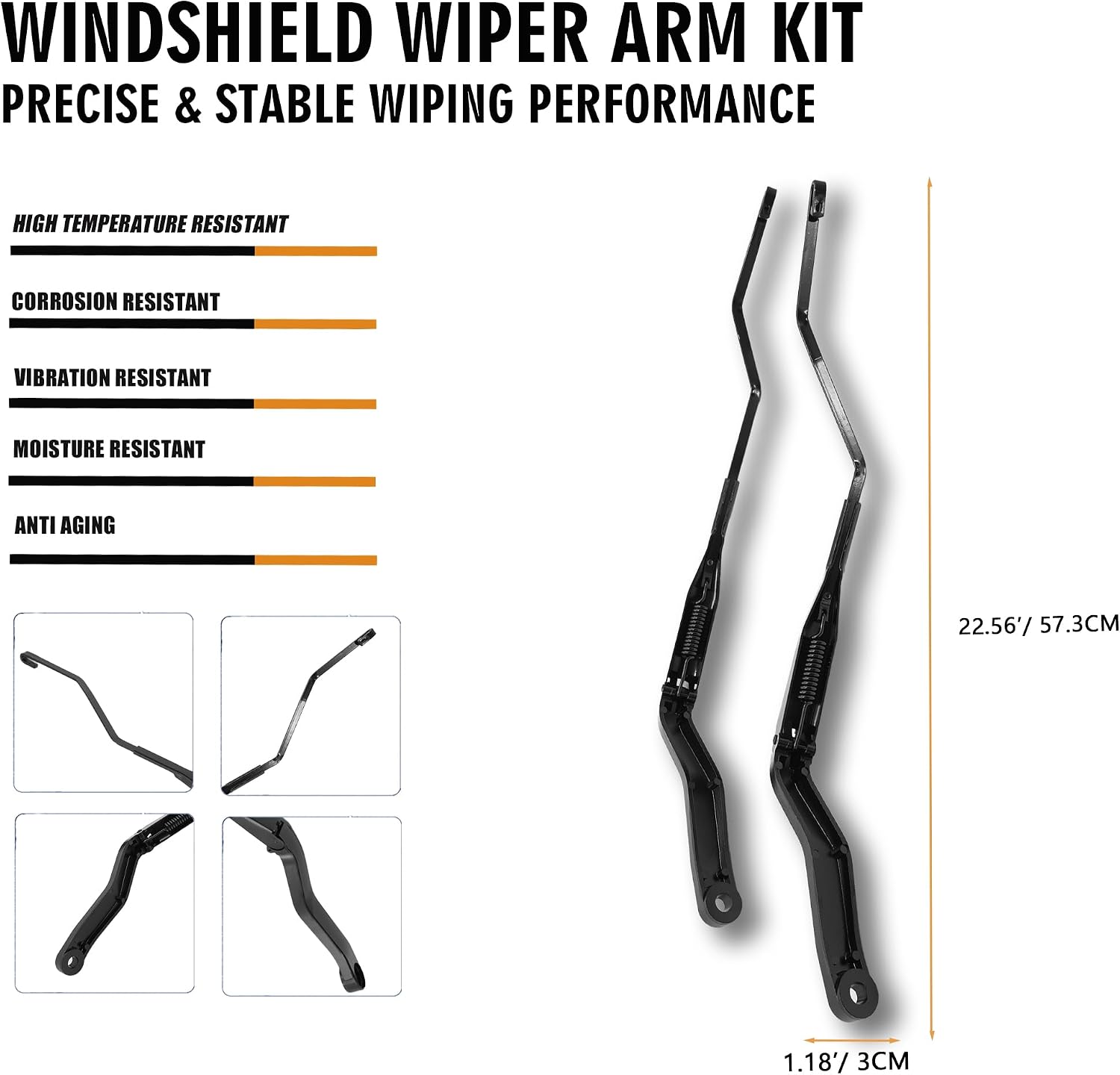 1 Pair Front Windshield Wiper Arm Kit Compatible with RAM 2016-2024 1500 Classic 2017-2024 2500 3500 2017-2021 4000 4500 5500 Replaces OE 42840 42766 55277449AE 55277450AD