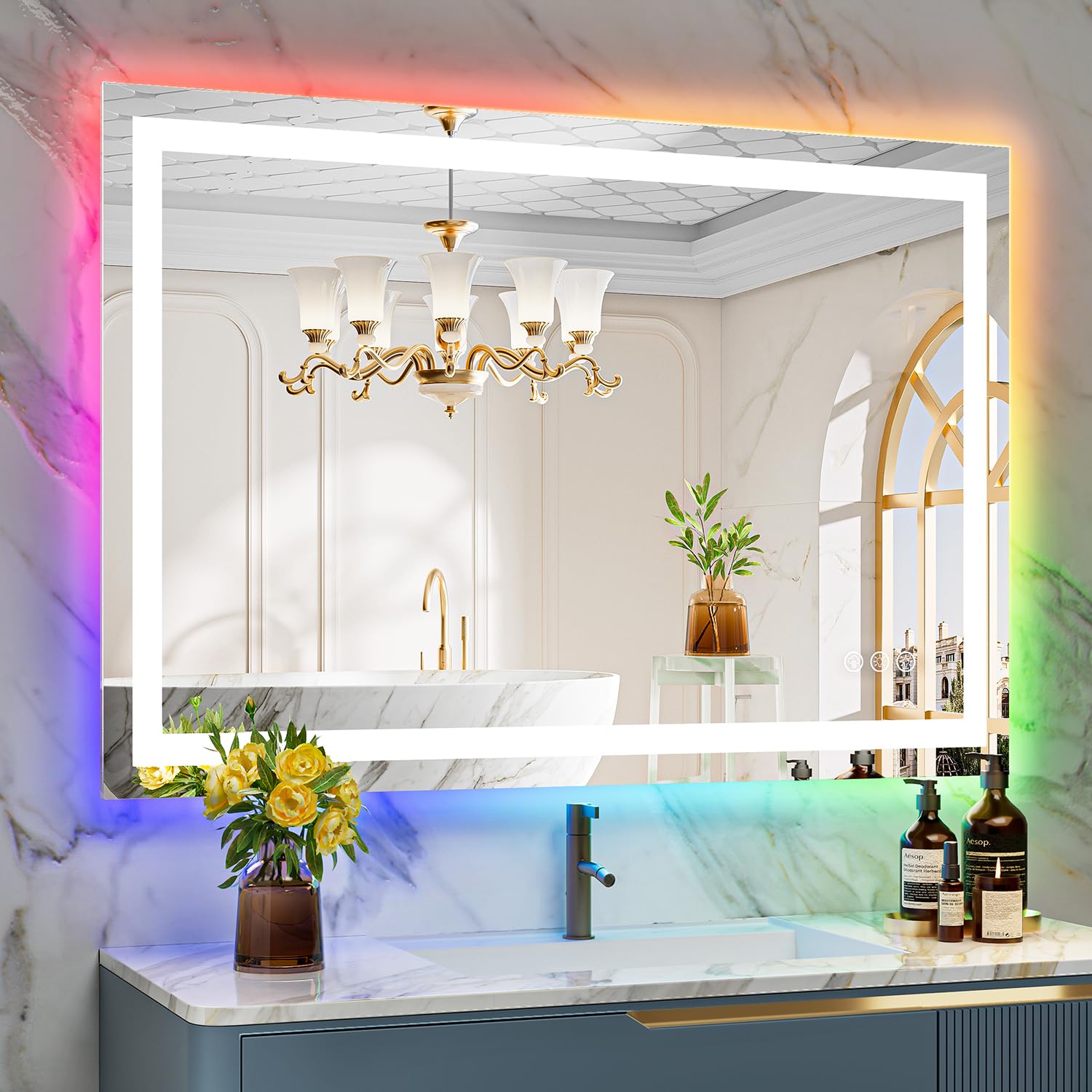 44x30 LED Bathroom Mirror with Lights, RGB Backlit Lighted Mirror
