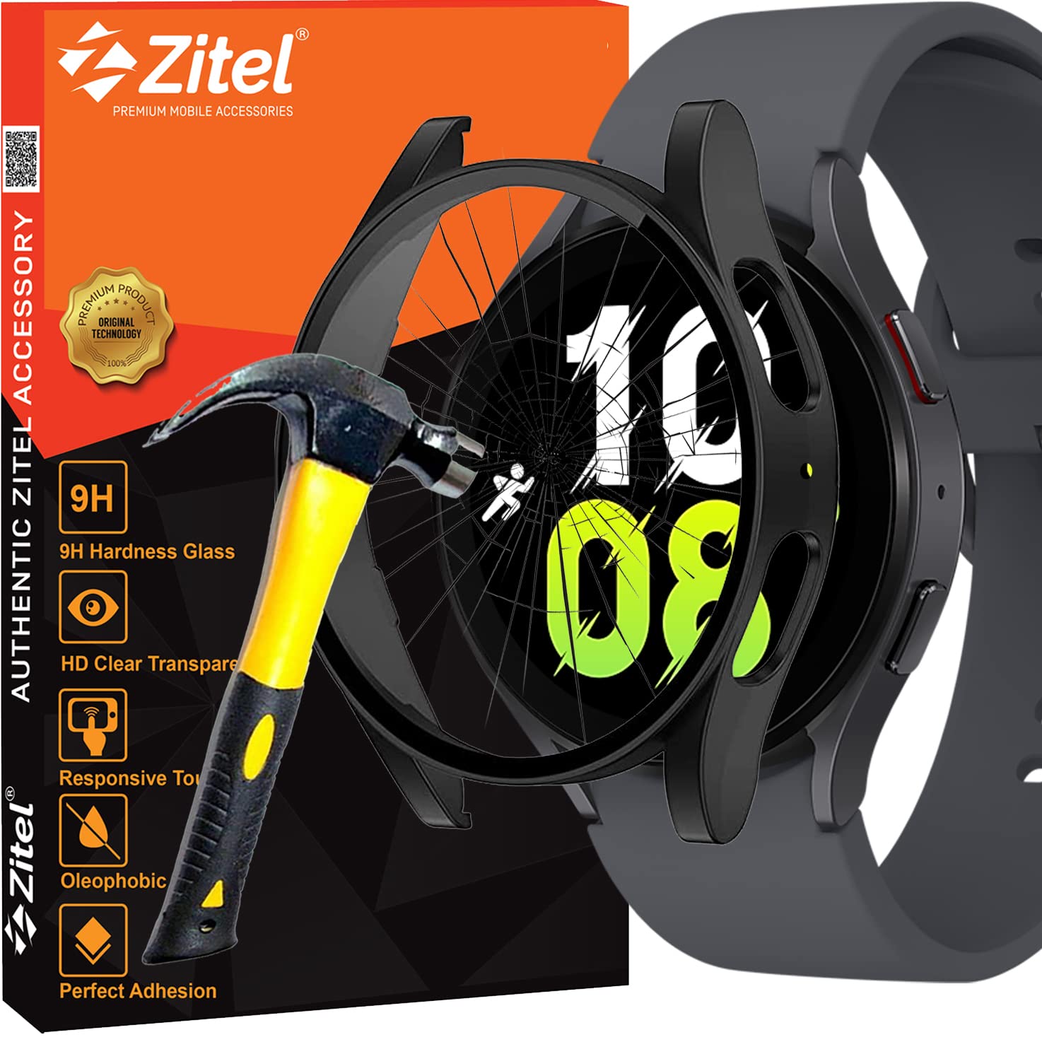 Zitel Screen Protector Case Compatible with Samsung Galaxy Watch 5 (44mm) Cover with Built-in Tempered Glass - Black-picture-25