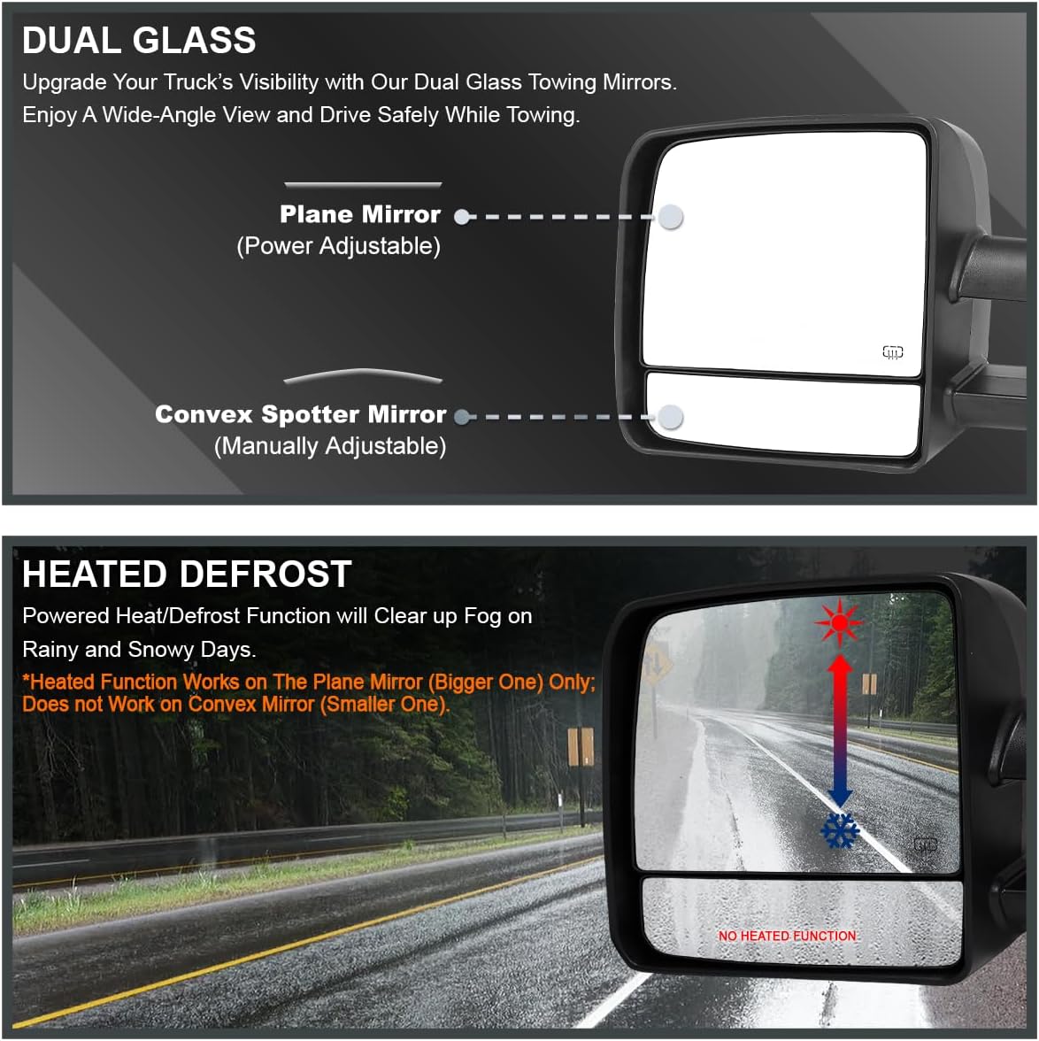 Spec-D Tuning Power Heated Towing Mirrors w/Amber Signal Compatible with 2007-2021 Toyota Tundra, 2008-2017 Toyota Sequoia Left + Right Pair
