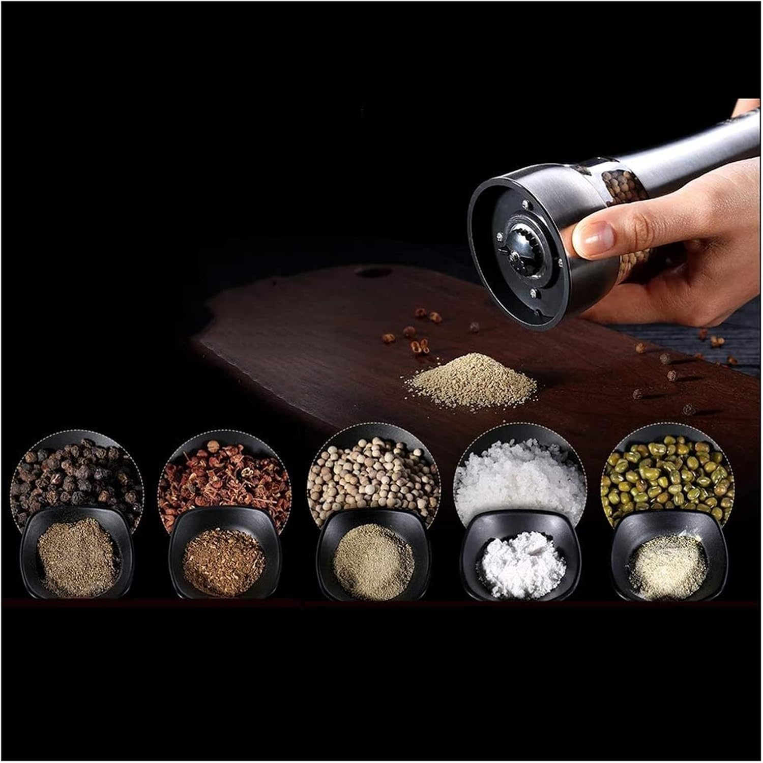 Pepper Grinder Salt and Pepper Mill Set 2 Pcs, Adjustable Grinders Salt Grinder Refillable Easy Clean Outdoor Pepper Mill (Silver 21 * 6.5cm)