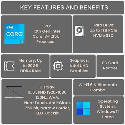 Miniatura 6 de DELL Inspiron 3000 Series 3520 - Computadora portátil, pantalla FHD de 15.6 pulgadas, Intel Core i3-1215U, 8 GB de RAM, 256 GB PCIe SSD, lector de