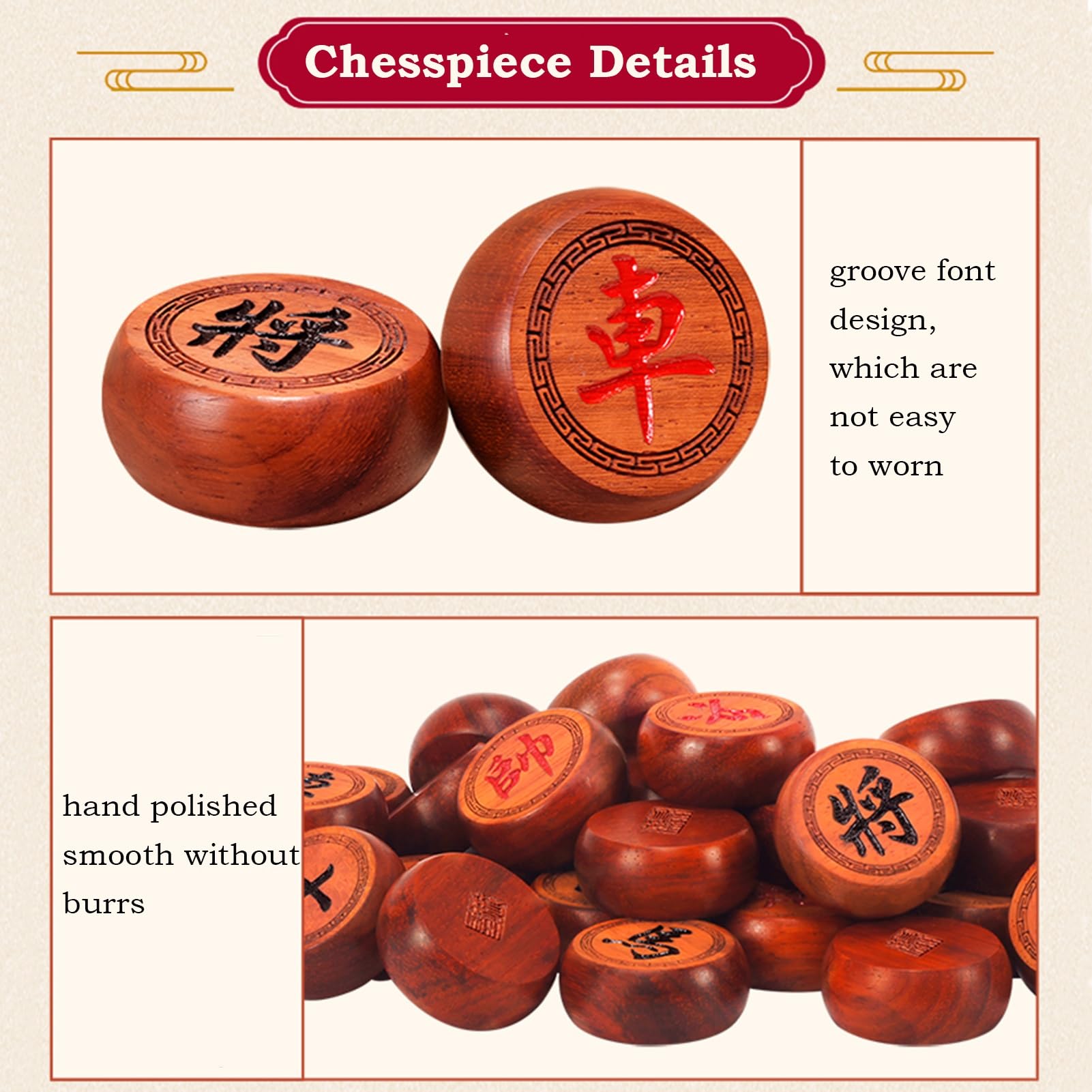 Scacchi Cinesi Xiangqi per 2 Giocatori, Gioco di strategia, Set da Viaggio Portatile con Pezzi in Palissandro e Scacchiera in Pelle (5,8 cm/2,3 Pollici)