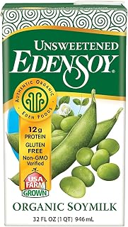 Eden Edensoy Unsweetened Organic Soy Milk - Non-GMO Vegan Plain Shelf-Stable 32oz Non-Dairy