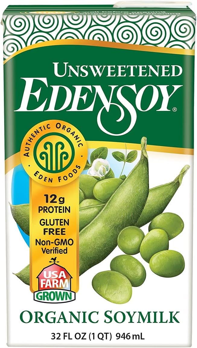 Edensoy Unsweetened Eden Organic Soymilk, Non-GMO, USA Whole Soy (Soya) Milk, Non-Dairy, Vegan, Plain, Shelf Stable, 32 oz