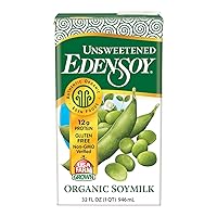 Vista 1 de Edensoy Leche de soya orgánica sin endulzar Eden, sin OMG, leche de soya (soja) entera de EE. UU., sin lácteos, vegana, natural, no perecedera, 32 oz