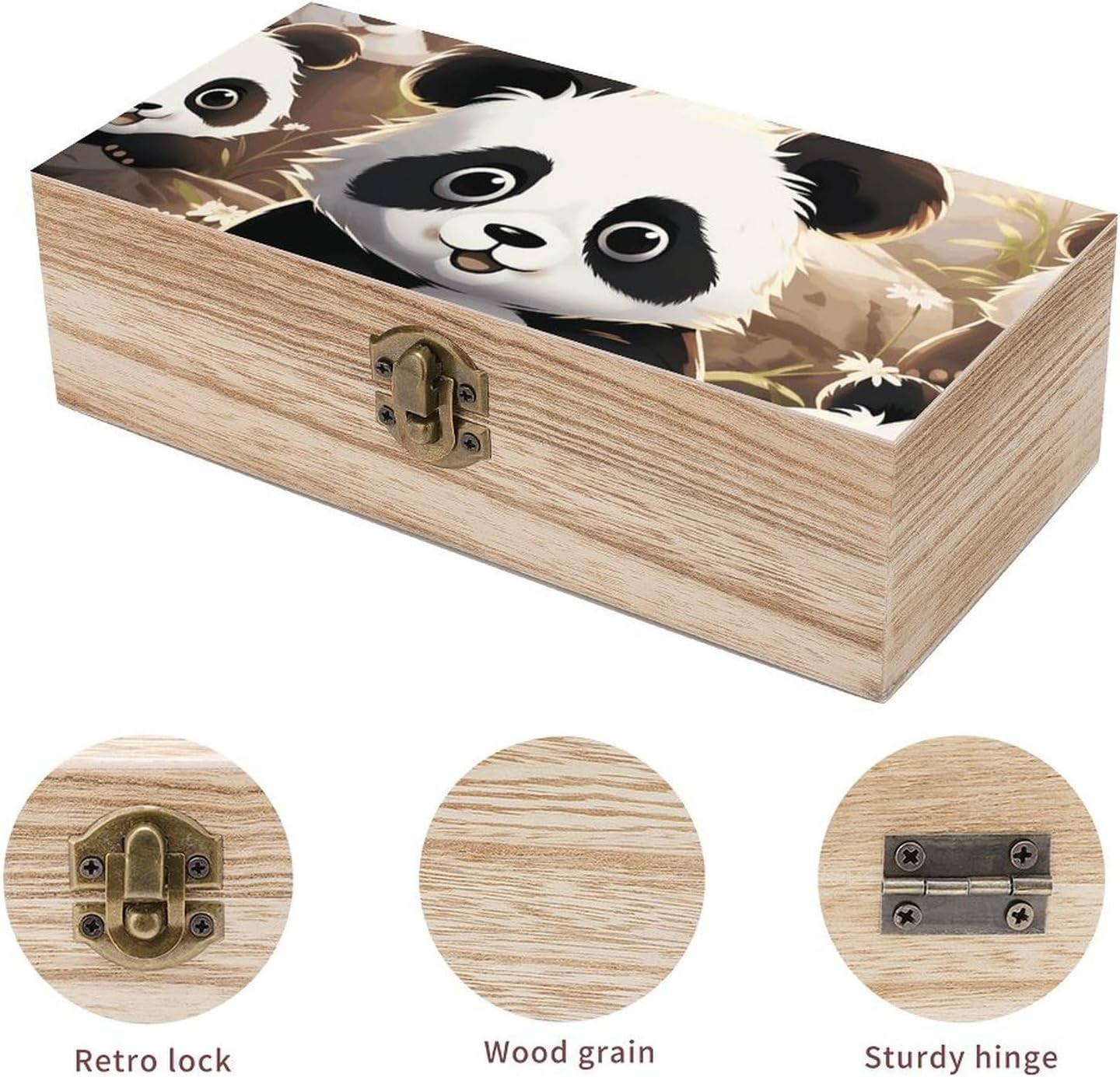 Lightweight Wooden Box, Hinged Lid, Retro Clasps, 7.9'' X 3.9'' X2.3'' image 3