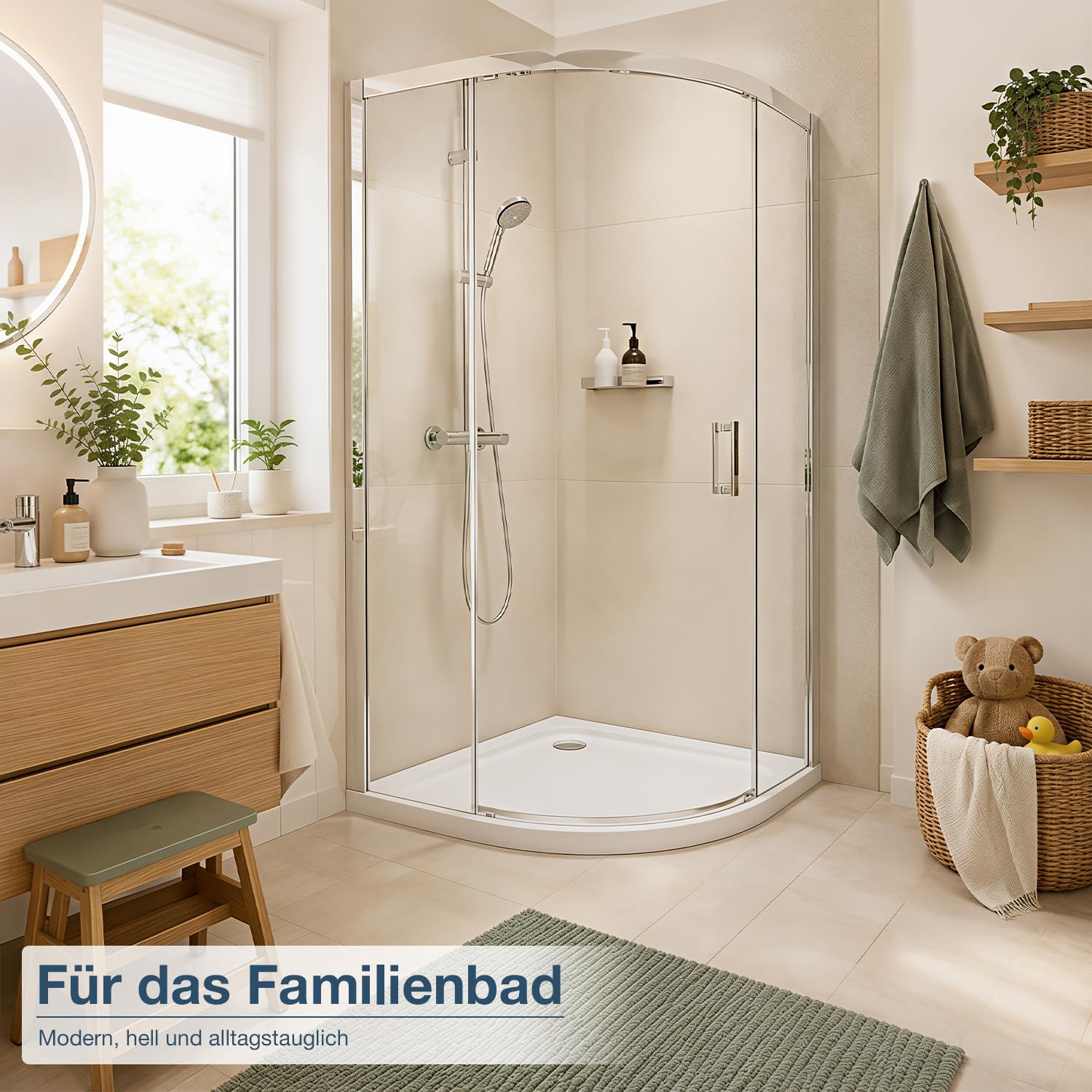 Piatto doccia 90 x 90 cm, quarto di cerchio con sifone, acrilico | 4 cm piatto, set completo con scarico, diametro 90 mm, per ristrutturazione del bagno, costruzione nuova e piccoli bagni