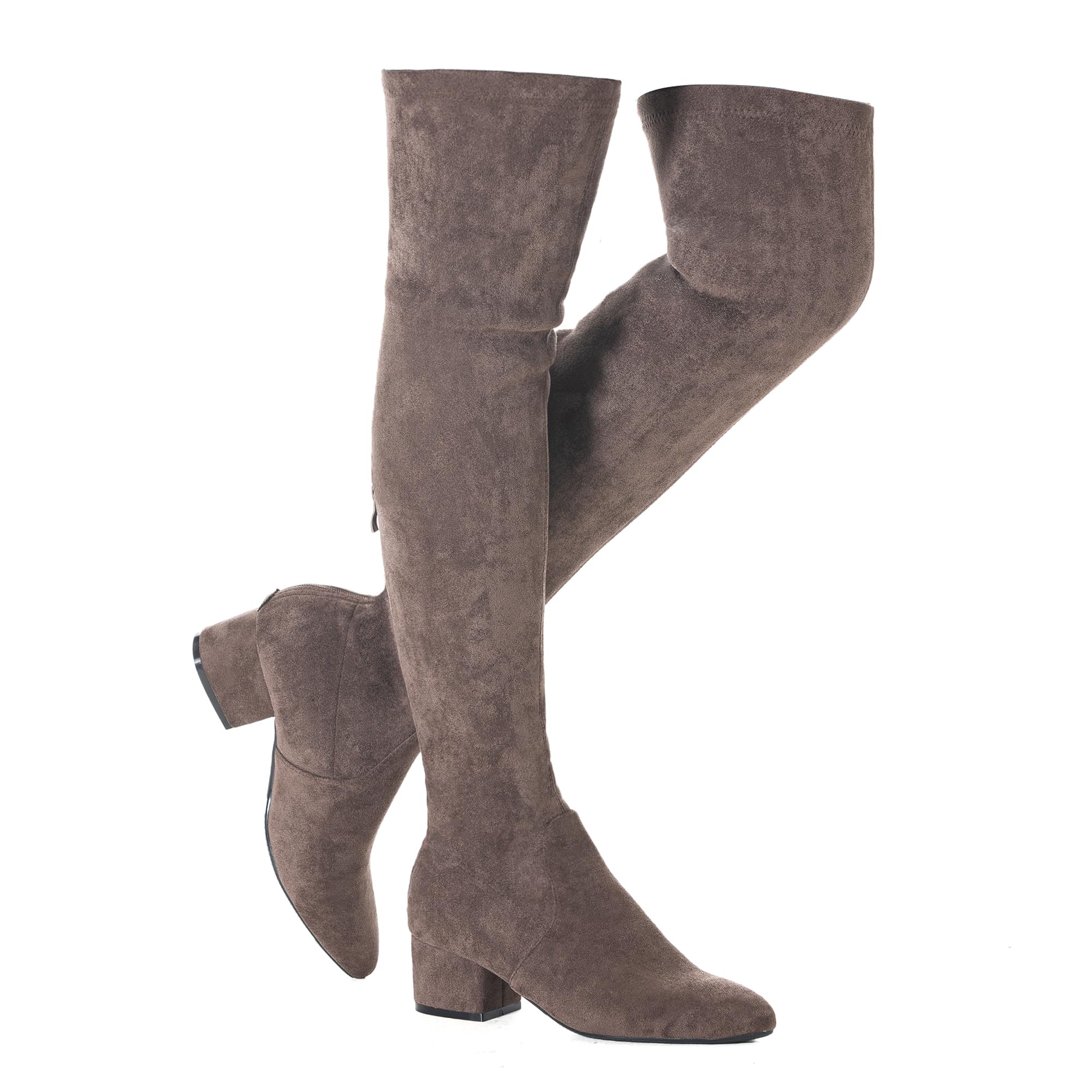 Mtzyoa Thigh High Block Heel Boot Women Pointed Toe Stretch Over The Knee Boots