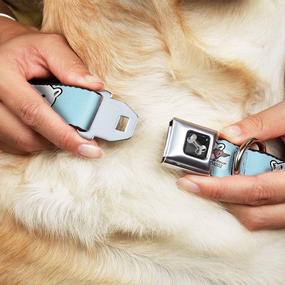 Dog Collar Seatbelt Buckle Polar Bear Repeat Baby Blue 15 to 26 Inches 1.0 Inch Wide